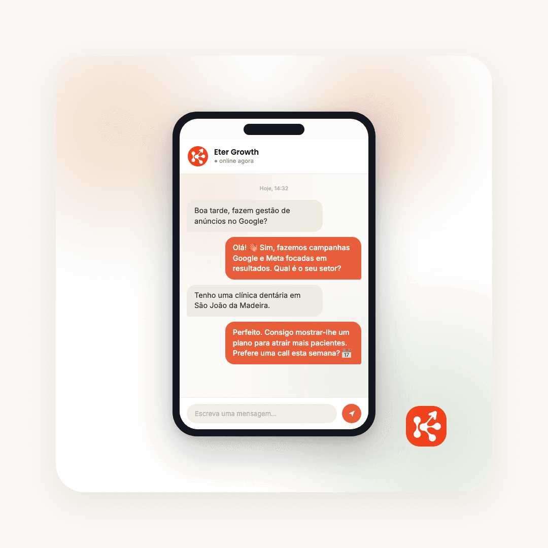 Chatbot de IA para atendimento 24/7 — Eter Growth Chatbot de inteligência artificial para site e WhatsApp de empresas
